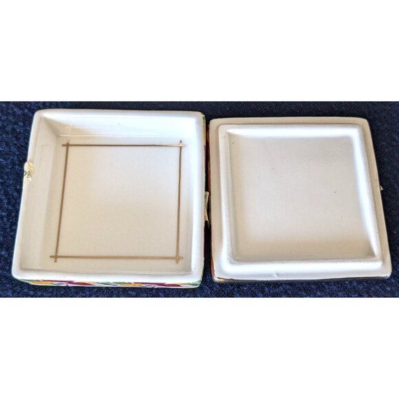 T-Monogram Anthropologie Trinket Box Porcelain White Gold Floral 2 3/4* 2 3/4*1" - Picture 7 of 8